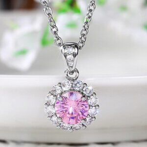💥New Luxury Sparkly Pink Crystal CZ Necklaces for Women, HA4601